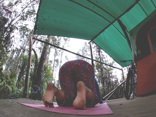 Yoga by my tent in the rain from harry potter pants and a christmas tee to panties and titties