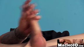 Tomas strips naked and pumps a load from his big dick