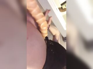 Cute crossdresser scared of large sextoy