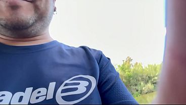 Brunette babe gets fucked in the river during sports