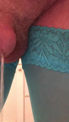Spectacular moment from &quot;Pissing, then I oum 2 times.. Crossdresser twists his nipples, drips precum, pisses, estims and&quot;