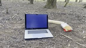 Another mac book with food destroyed with boots