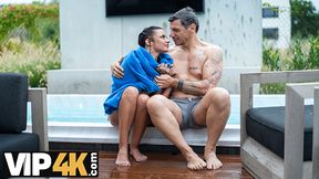 Charlie Dean, Chloe Heart & Denis Marti get naughty in the infinity mess of a pool