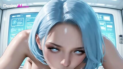 3D Blue-Haired Android Moans, Synthetic Skin Shivers With Lust