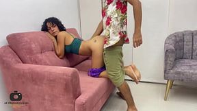 Her shy stepsister catches me jerking off in the kitchen as she cooks breakfast