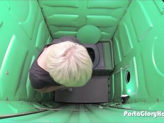 Porta Gloryhole Blond beauty swallows cum