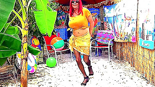 TROPICAL SLUT 1 - Sissy Cd Crossdresser Big Tits Dancing  at Beach Tiki Bar