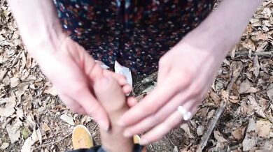 Petite hiker gets creampie while filming cock in the wild