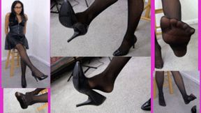 eRica shows off her shiny pumps & nylon covered feet for viewers of the pleasure channel!