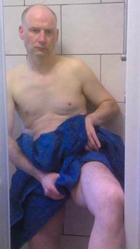 British man wanking in the shower getting horny then rubbing himself dry with a towel   Clip 3