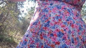 Milky Tits and Hairy Pussy Flashing in the Forest