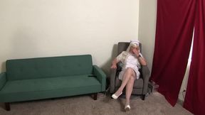 Tired Nurse in stockings Masturbates on Break