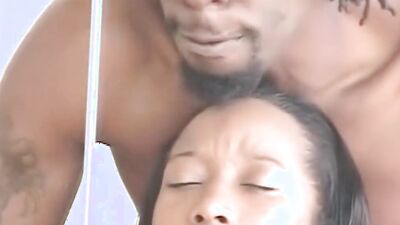 The Guy Sticks His Big Cock Into the Tight Pussy of a Beautiful Ebony Girl