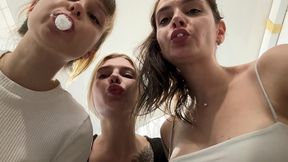 teeth brushing spitting pov triple female domination