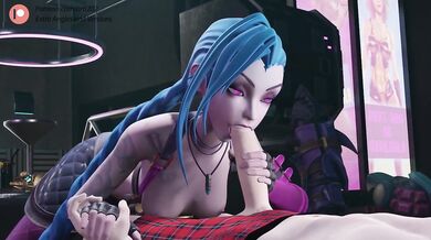 Jinx gets throat fucked jersey deep blowjob league of legends petite