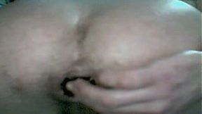 Stretching my gaping gay asshole with huge dildo at my bedroom