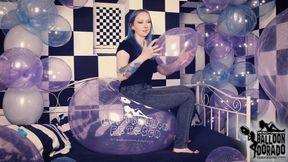 Emily ride a lot of smaller blue and purple balloons HD Version