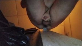 Fat guy fucks dildo