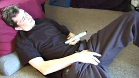 On the floor of his room Derek massages his crotch to himself. He soon pulls out his cock and strokes it until he cums on his stomach.