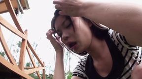 Sexy Asian chick with a big bush gets her pussy stuffed with a creampie