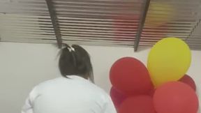 Pop a lot balloons the my room with feet and hands
