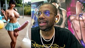 asian transgender girl filling up balloons with her transgender cum, ai generated