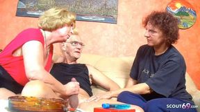 German Granny and Old Guy Seduce Mature Neighbour to 3Some