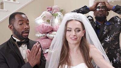 Petite bride Aften Opal group fucked by five big black cocks before wedding