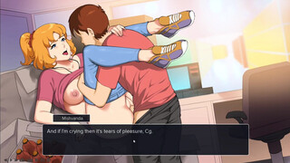 Cougar Plaza Anime porn porno game part 11 hand-job on the bed