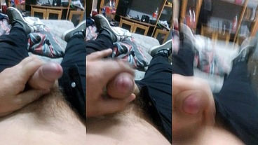 Handsome man jack off his juicy cock before work & cum