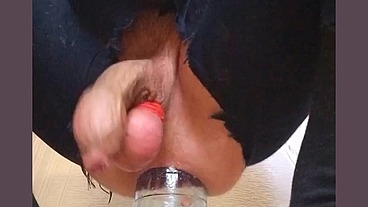 damn hot cute guy rides on a giant bottle and comes without using his hands