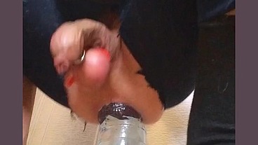 damn hot cute guy rides on a giant bottle and comes without using his hands