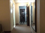quick wetsuited cum at hotel room door