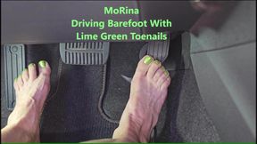Driving Barefoot With Lime Green Toenails - MoRina Foot fetish