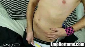 Emo twink Jaymie Brooks tugging on his rock hard cock