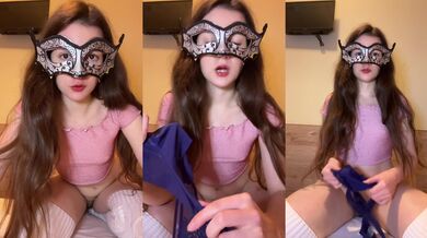 Russian brat babe reviews her own dirty panties choked with cum