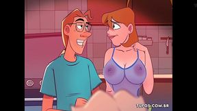 Animated COUGAR prepares coffee for pervy husband