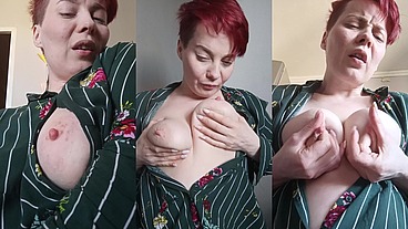 Mature milf plays with her nipples and big tits
