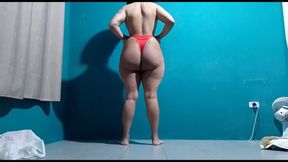 Femboy Big ass in red panties that barely fits in giant ass