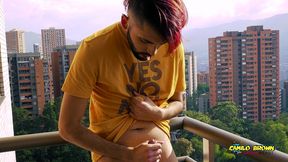 jerking off my big uncut cock in the balcony did i get caught? camilo brown