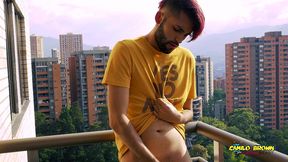 jerking off my big uncut cock in the balcony did i get caught? camilo brown
