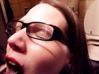 Nerdy librarian with glasses loves to drink void urine