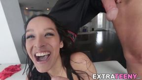 Petite teen Nicki Ortega profound throats huge cock
