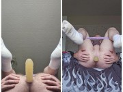 Birthing 18 inches of a double ended dildo 4 of 5