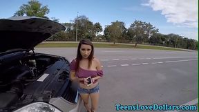 Tiny teen with big tits fucked hard outdoors for money