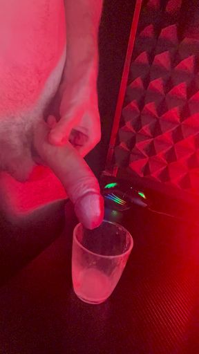 Jerking and cumshot into a glass