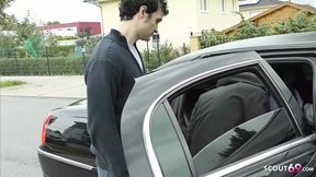 German OLDER WOMAN bombshell rides huge member in street limo gang bang