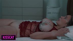 Step Mom Waiting Husband &mdash;  but Shares Bed with Step Son till Huge Facial After Unexpected Cum Inside