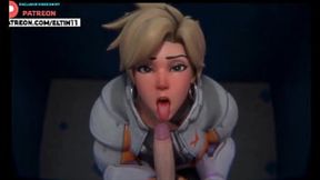 Overwatch's Tracer gives a sexy blowjob for concert tickets in club toilet