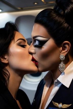 Drag Queen Flight Attendant Kisses Woman